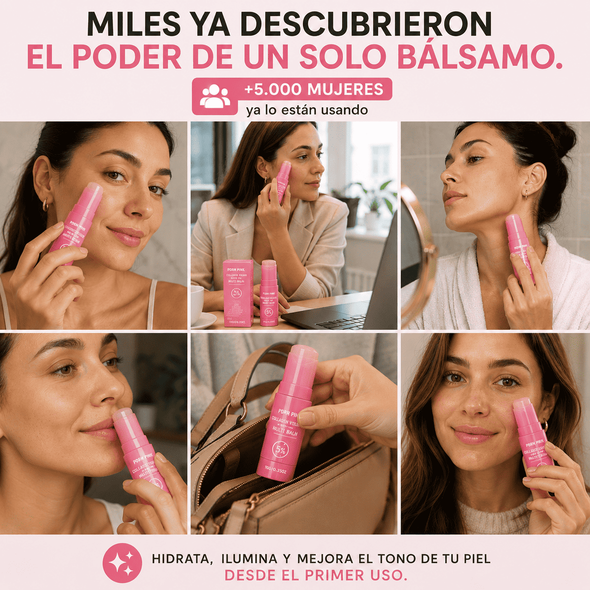 BALSAMO FACIAL PDNR PINK® Reemplaza tu rutina de 5 pasos en 10 segundos — y que se note.