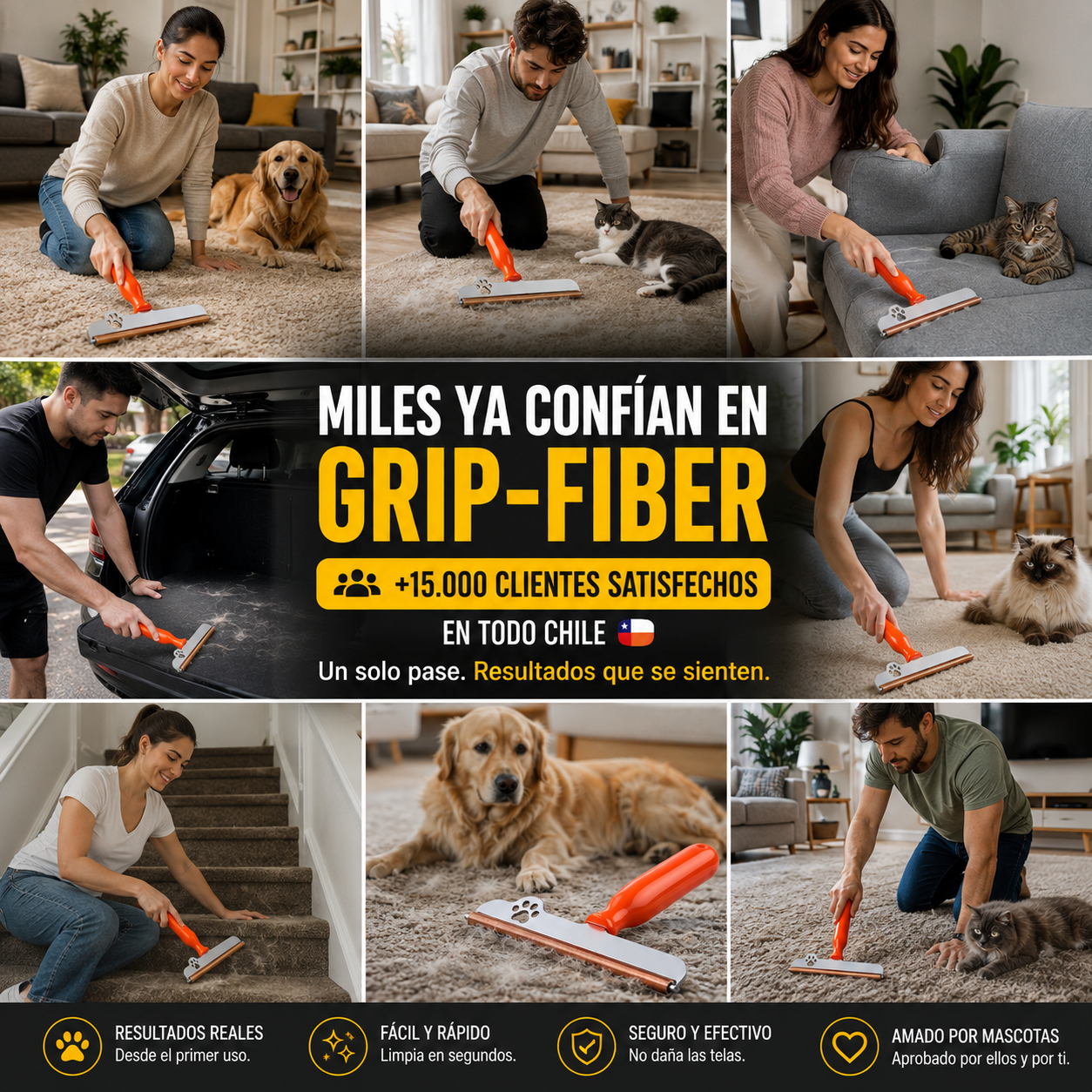 Grip Fiber® Saca el pelo que tu aspiradora nunca pudo sacar