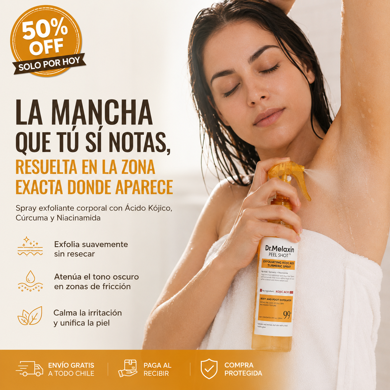 DR. MELAXIN™ - Spray Exfoliante para Axilas, Codos y Rodillas | Tono Parejo en 14 Días