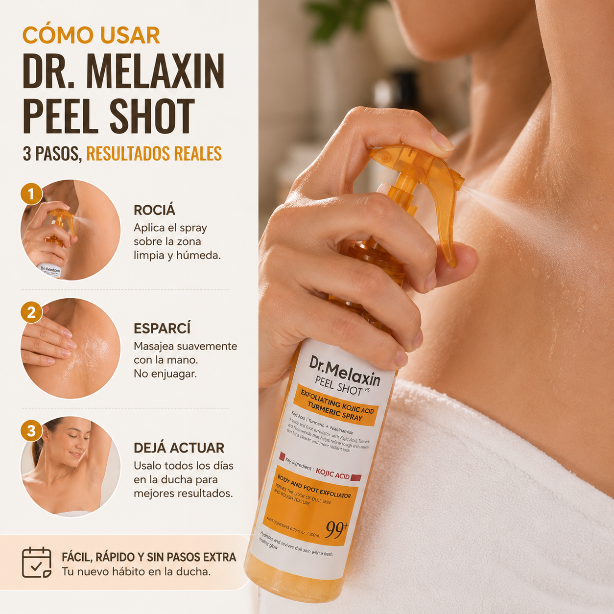 DR. MELAXIN™ - Spray Exfoliante para Axilas, Codos y Rodillas | Tono Parejo en 14 Días