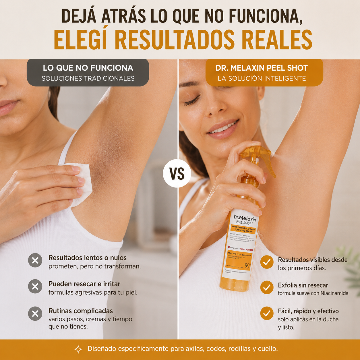 DR. MELAXIN™ - Spray Exfoliante para Axilas, Codos y Rodillas | Tono Parejo en 14 Días